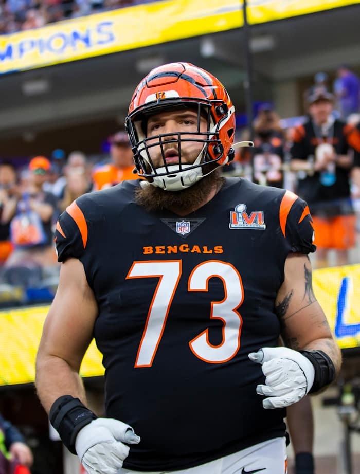 Cincinnati Bengals offensive tackle Jonah Williams (73) against the Los Angeles Rams during Super Bowl LVI at SoFi Stadium.